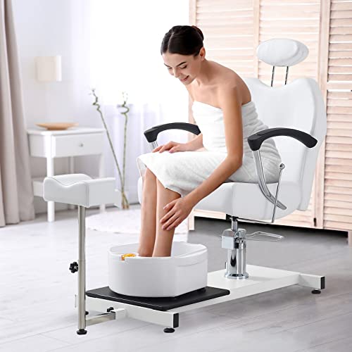Paddie White Reclining Pedicure Chair With Headrest/Foot Basin/Leg Rest Hydraulic Adjustable For Salon Spa Nail Tech #TOP1