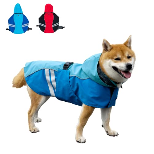 Cosibell Dog Raincoat for Medium Large Extra Large Dogs, Waterproof Rain Jacket with Reflective Strap, Lightweight Hoodies Full-Body Coverage Dry Clothes (S, Blue)