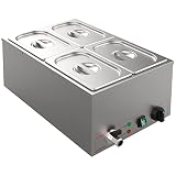 Valgus Commercial Stainless Steel 4 Sections Bain Marie Food Warmer 16 Qt Buffet Server with Lid and