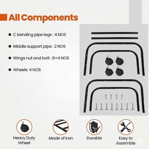 Image of Mumma's LIFE Heavy-Duty Cooler Stand with Wheels | Metal Trolley for Home & Outdoor | Rust-Resistant Black Finish | 360 Rotating Wheels | 100kg Load Capacity | Cooler Movable Stand (Jet Black)