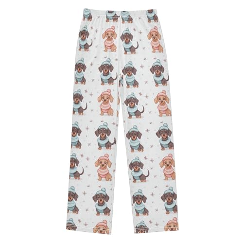 ZZXXB Lovely Dachshund Snow Boys Long Pants Soft Trousers Elastic Waist Kids Lounge Bottoms with Pockets S-XL