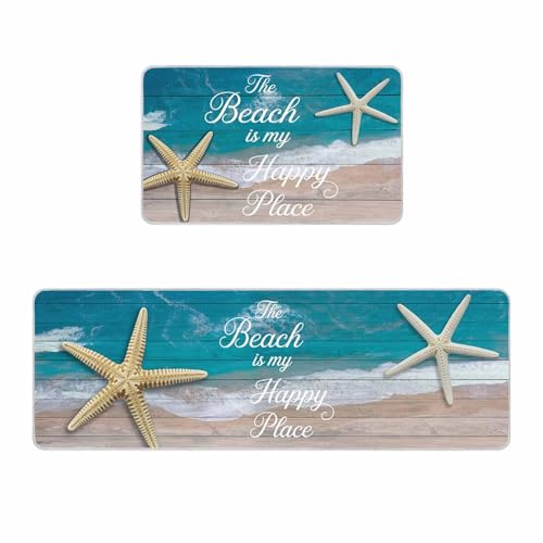 Turquoise Beach Summer Kitchen Rugs and Mats Set of 2,
