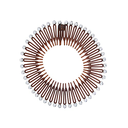 BOKIOESDE Diamantes de imitación entrelazados con circulares completos, peine elástico, peines circulares flexibles, diadema para mujer, tocados de peluquería, Café Cover