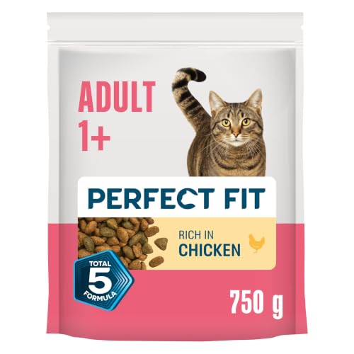 Image of Perfect Fit Adult 1+ Complete Dry Cat Food for Adult Cats Aged 1+ Years, Rich in Chicken, 4 Bags (750 g)