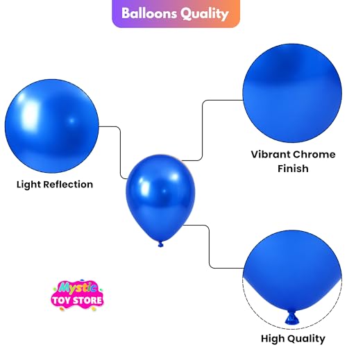 Image of 50 Pcs Silver Blue Metallic Chrome Balloons for Birthday Decoration Items Anniversary Baby Shower Boys Girls Kids Year With Latex Transparent Metallic Balloon Happy Birthday Decoration Kit Set Combo