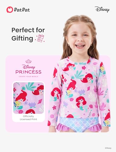 Image of Disney Frozen Elsa Stitch Marvel Toddler Girl Two Piece Long Sleeve UPF50+ Swimsuit Rashguard Sets Bathing Suit