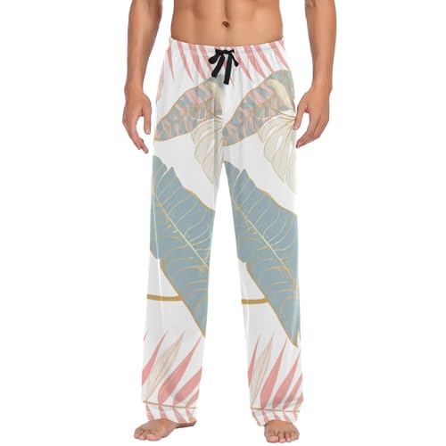 Men's Pajama Pants Palm Leaf Watercolor Sleep Pajama Lounge Pant with Pockets, Elastic Waistband