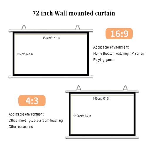 Pantalla de proyección colgante HD para pared, pantalla portátil indoor/outdoor de 72" 4K HD para cine en casa, manual enrollable miniatura 7
