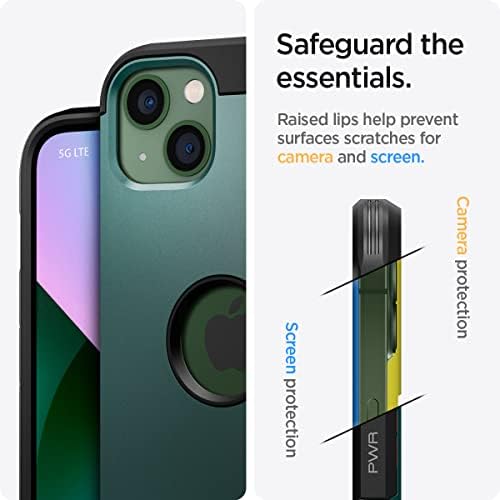 Spigen Tough Armor [Air Cushion Technology] [Military Grade Shockproof] Case Compatible with iPhone 13 - Midnight Green
