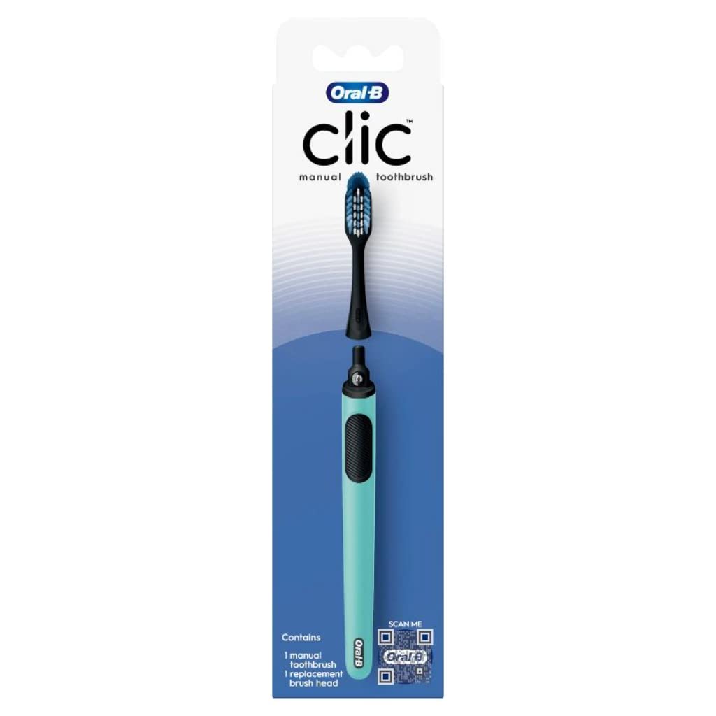 OralB Clic Manual Toothbrush, Teal, with Replaceable