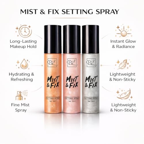 Image of Beauzy Mist & Fix Setting Spray Combo (3 x 50ml) | Long Lasting Makeup Fixer with Gold, Pink & Silver Glow | Hydrating, Lightweight Face Makeup Setting Spray for All Skin Types