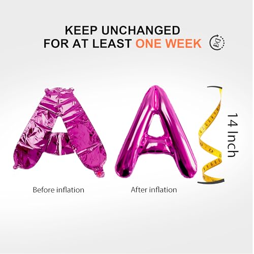 Image of 52 pcs Hot Pink Foil Letter Balloons with Air Pump, 16 Inch 2 A-Z Sets - Mylar Alphabet Balloon Kit for Birthday Banner & Party Decorations