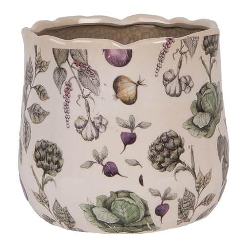 Pot de fleurs en céramique artisanale Clayre & Eef beige 18cm - 2