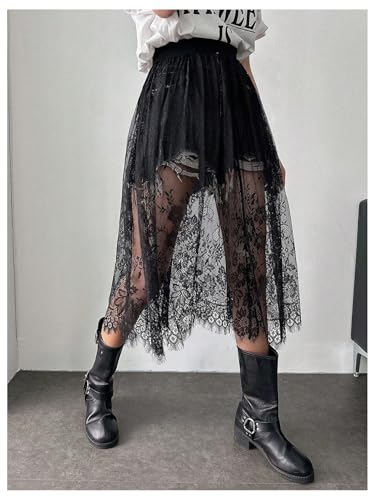 Women's Floral Lace Sheer Skirt High Waisted A Line Midi Skirts Beach Cover-ups Mesh Streetwear Y2K Skirts3
