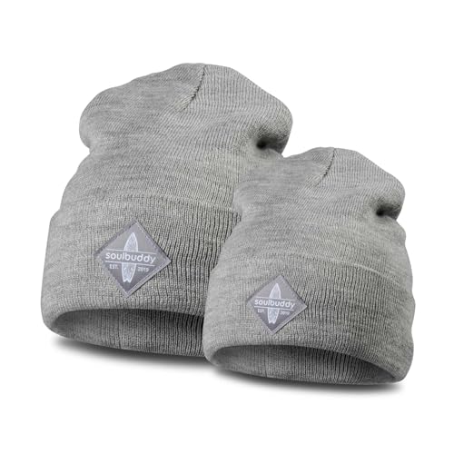 Bonnets pour couple et duo parent enfant Soulbuddy bonnet tricoté gris clair taille M