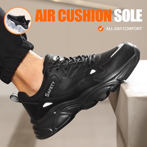 Image of GLANOUDUN Steel Toe Work Shoes for Men, Lightweight Black Work Shoes with Puncture Resistant Midsole, Comfortable Safety Footwear for Warehouse Construction