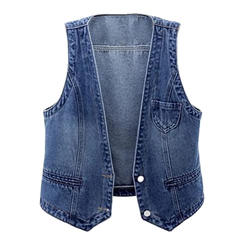 shownicer Damen Jeansweste übergröße Denim Jacke Ärmellos Beiläufige...