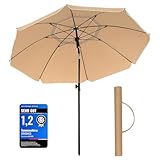 SONGMICS Sonnenschirm, 160 cm, Sonnenschutz UPF 50+, um 30° in 2 Richtungen neigbar, höhenverstellbar, mit Tragetasche, für Balkon, Garten, Terrasse, Strand, ohne Sockel, Taupe GPU60BR