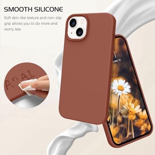 Image of DIZORO Compatible with iPhone 14 Case, Liquid Silicone Case, Full Body Protective Cover, Shockproof, Slim Phone Case, Anti-Scratch Soft Microfiber Lining, 6.1 inch (Brown)