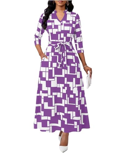 Image of BubFee Maxi Dresses for Women Semi Formal Long Dress 3 /4 Sleeve Casual A-line Church Dresses with Pockets