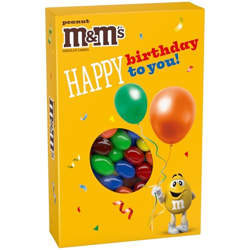 M&M'S Peanut Milk Chocolate Candy Happy Birthday Card and Gift Box All in One Birthday Present for...
