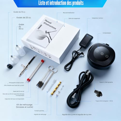 Aérographe professionnel 48 PSI haute précision avec compresseur noir robuste - 7