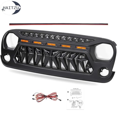 Image of Shark Grille Compatible with Jeep Wrangler Jk Jku 2007-2018 with LEDs