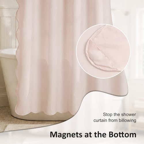 Image of N&Y HOME Fabric Shower Curtain or Liner Pink with Pink Scalloped Edge