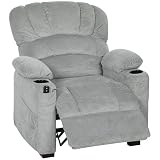 HOMCOM Sillón Relax Reclinable Eléctrico, Sillón Reclinable Silencioso de Terciopelo con Función Memoria, Reposapiés, Mando a Distancia, Bolsillos, Puerto USB, Portavasos, Respaldo Concha, Gris