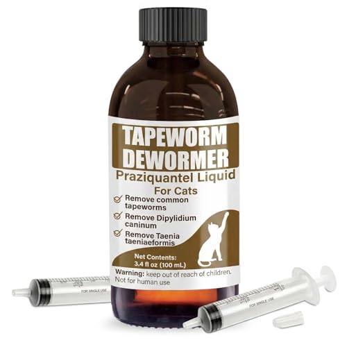VetaSure Tapeworm Dewormer for Cats & Kittens – Praziquantel Liquid 100 mL for Cats 6 Weeks & Older, Include 3 ml Dropper with Cap
