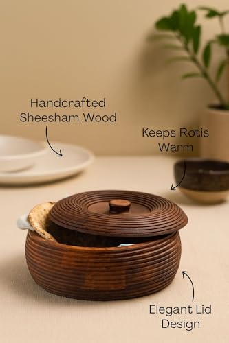 Image of D&G Homes Wooden Chapati Box Casserole | Kitchen Dabba With Lid | Dining Server For Rotis | Traditional Roti Storage Organizer | Durable And Elegant Design (wooden roti box2)