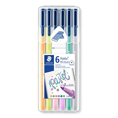 STAEDTLER Filzstifte triplus color, pastel, dreikant, stabile, eindrucksichere Spitze, Linienbreite 1 mm, kindgerecht, Set mit 6 Pastellfarben in der stabilen, aufstellbaren STAEDTLER-Box, 323SB6CS01