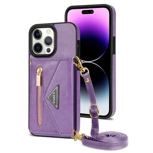 Étui à bandoulière iPhone 15 Pro, portefeuille magnétique en cuir avec béquille intégrée
