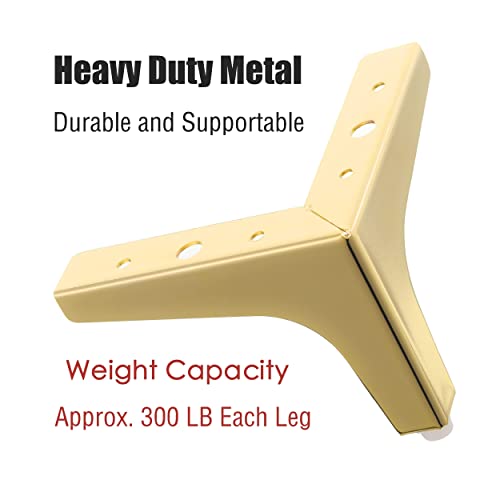 Mildwoo Metal Furniture Legs 4 Inch, 8 Pcs Triangle Furniture Feet Modern Style Furniture Sofa Legs, Heavy Duty Replacement Gold Legs For Cabinet, Cupboard, Table, Sofa, Couch Chair #TOP3
