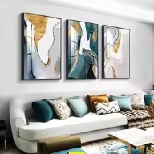 Sublimez un mur vide avec ce lot de 3 affiches abstraites feuille d'or 60x80 cm