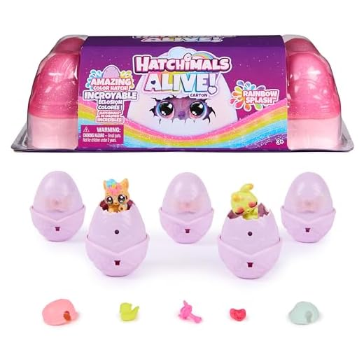 Hatchimals Alive, Rainbow Splash Egg Carton with 5 Mini Figures in Color Reveal Eggs & 10 Accessories, Kids Toys for Ages 3 and up