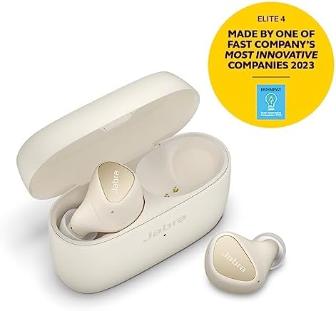 Jabra Elite 4 Wireless Earbuds, Active Noise Cancelling, Discreet and Comfortable Bluetooth Earphones with Spotify Tap Playback, Google Fast Pair, Microsoft Swift Pair and Multipoint - Light Beige