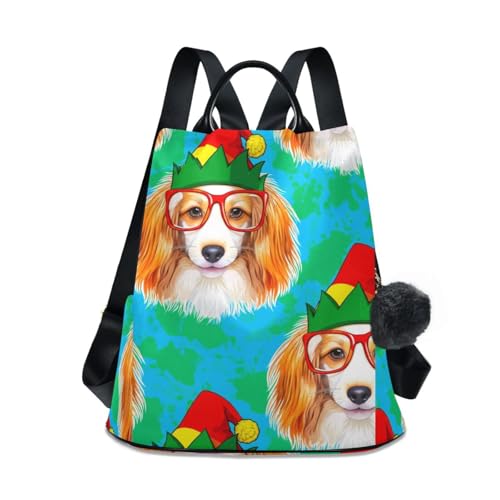 Sac à dos vert pour usage quotidien avec panneau avant imprimé chien