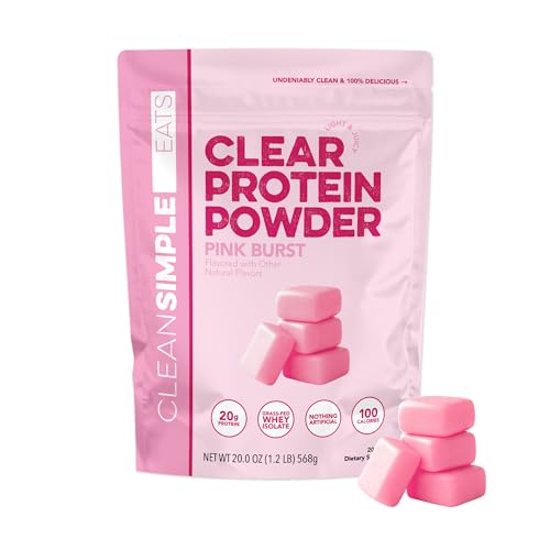 Image of Clean Simple Eats Clear Protein Drinks, 20g Grass Fed Whey Protein Isolate, Ultra Filtered, Light & Refreshing Beverage, Low Lactose, Pink Burst Flavor, 20 Servings