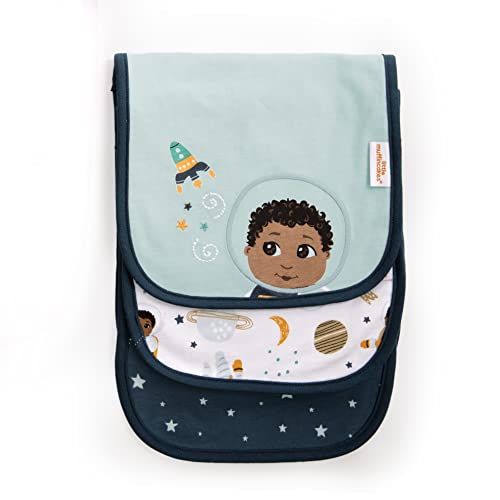 Image of Little Muffincakes Burp Cloths 3 Pack Soft Knitted Jersey, Astronaut Space Theme (Ashton) Newborn & up, Blue