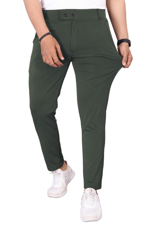 Image of Men's Slim Fit Lycra Blend Stretch Trousers | 2 Button Closure | Side Pockets | Formal & Casual Wear