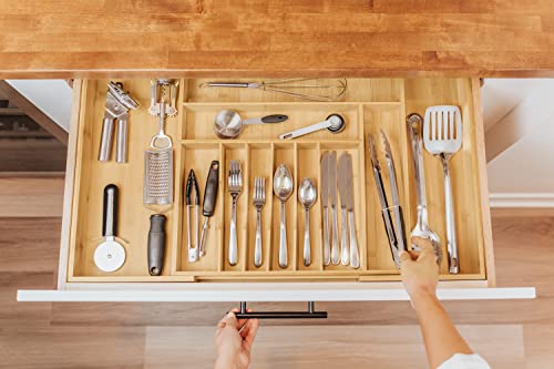 Kitchenedge Premium Silverware, Flatware And Utensil Organizer For Kitchen Drawers, Expandable To 33 Inches Wide, 11 Compartments, 100% Bamboo #TOP5