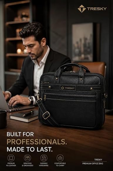 Image of Faux Leather Laptop Messenger Office Bag Briefcase for Work for Men