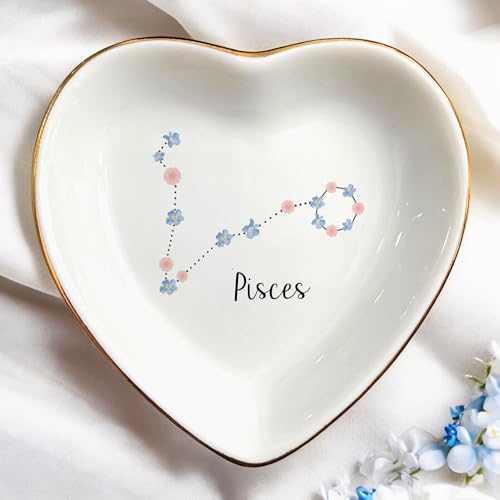 Plato de joyería Piscis con flores del mes de nacimiento para organizar aretes y collares 4