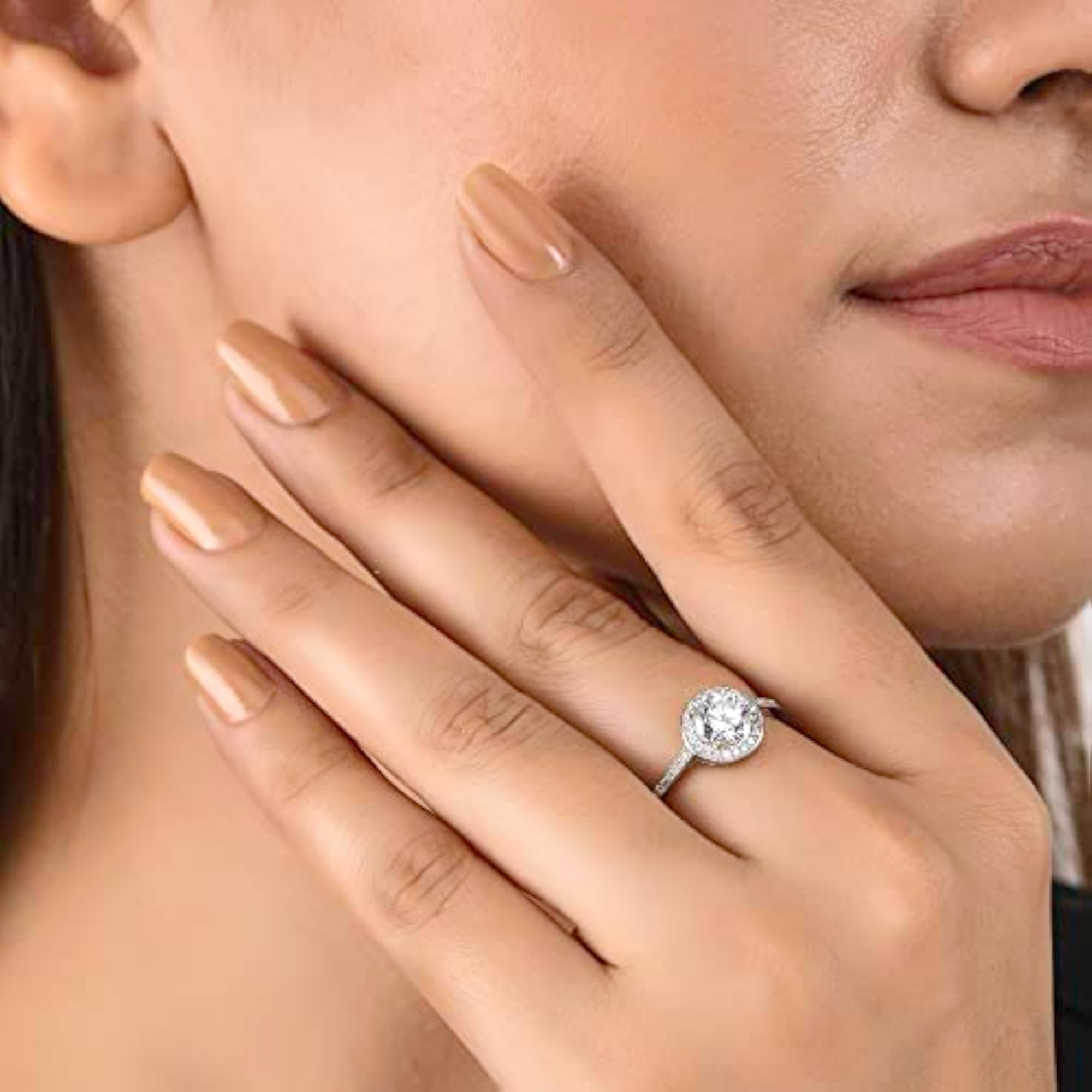 Women's Large Round Cut Clear Zirconia Brass Ring, Elegant