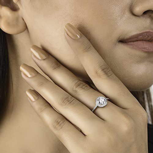 Women's Large Round Cut Clear Zirconia Brass Ring, Elegant