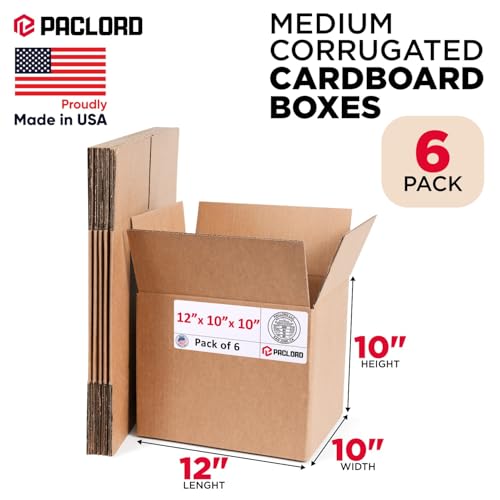 Image of Medium Cardboard Boxes 12 inchL x 10 inchW x 10 inchH (Pack of 6) - USA-Made Packing Boxes for Moving, Shipping, or Storage - USPS, UPS, FedEx Approved - Professional Packing Supplies for Moving