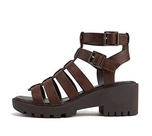Image of Soda inchRebirth inch ~ Women Open Toe Fisherman Multi Strap Buckle Lug Sole Low Block Heeled Sandals