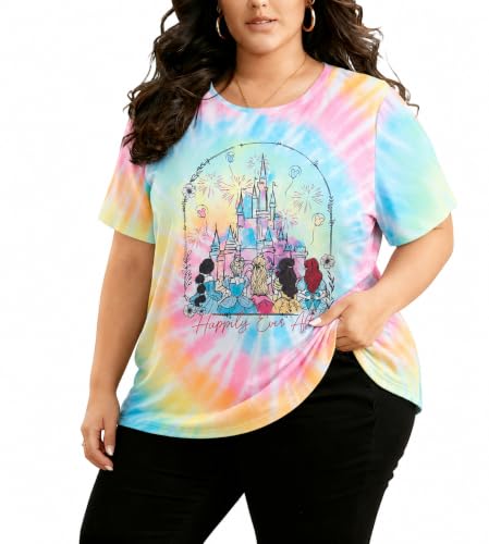 Image of NANYUAYA Plus Size Magic Shirts for Women Castle Kingdom Graphic Magical T Shirt Cute Holiday Princess Tee Vacation Tops