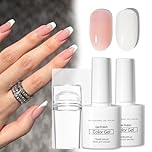 French Manicure Kit - 2PCS White & Pink Gel Nail Polish with Nail Stamp Nail Scraper, French Nails French Tip Stamp Nail Art Tools Nail Accessories Gel Nail Kit